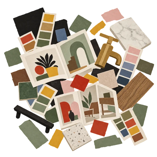 Brochures, swatches and samples scattered everywhere